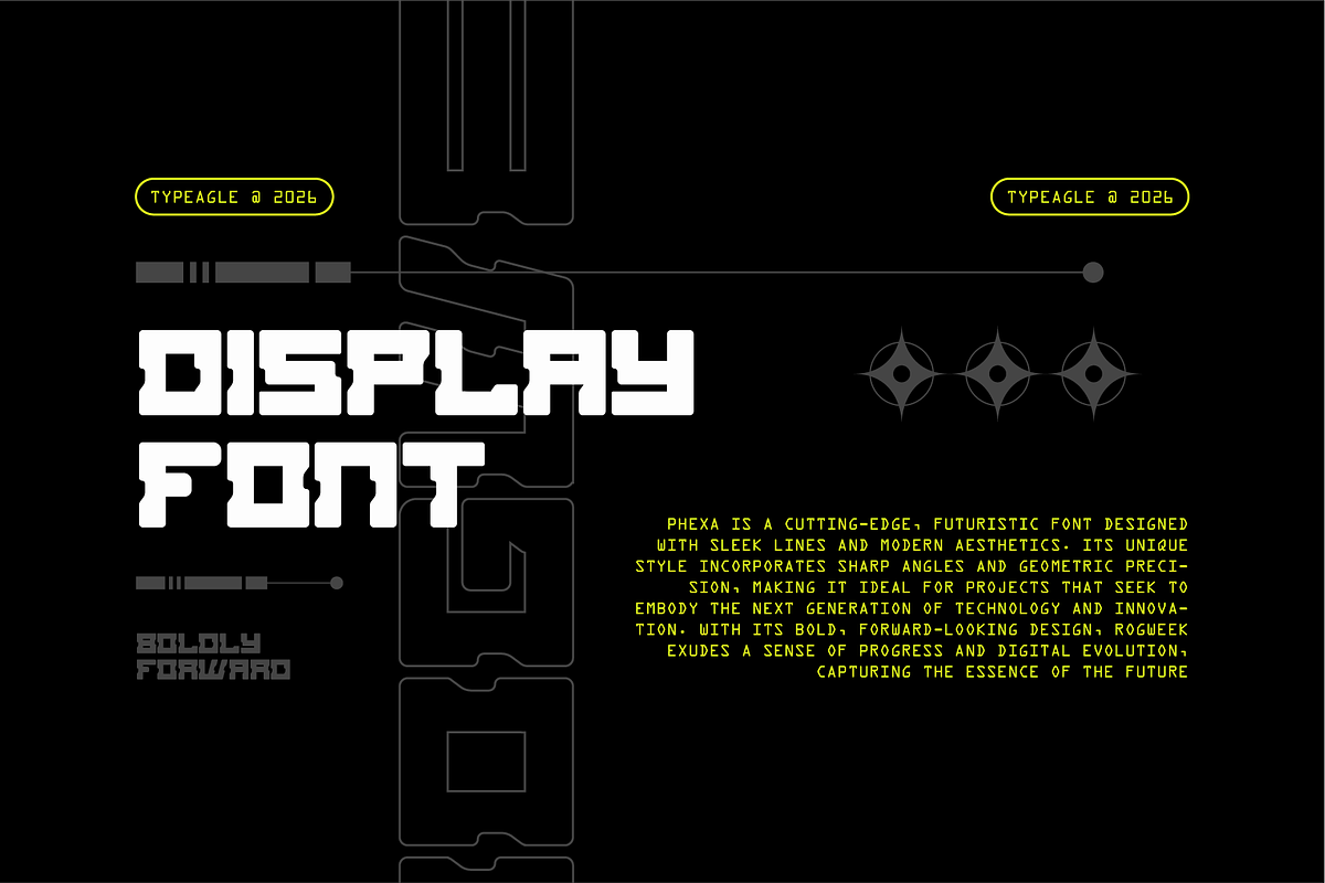 Rogweek - Futuristic Display Font, a Sans Serif Font by Typeagle (Photo 3 of 11)