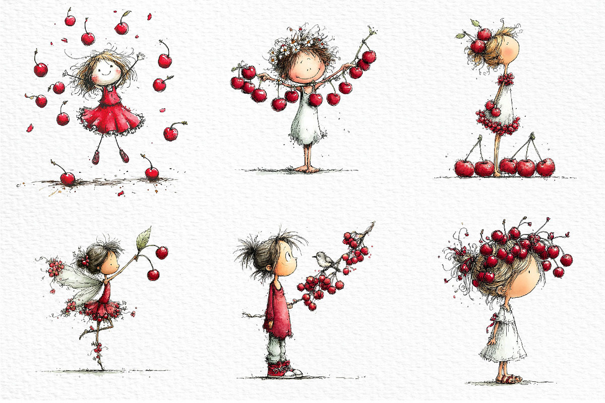 Watercolor Cherry Girl Clipart, an Animal Illustration by Craft Nest (Photo 6 of 6)