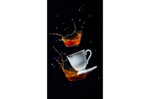 White ceramic teacup with saucer and, an Illustration by tilialucida