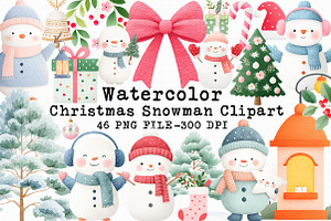 Watercolor Christmas Snowman Clipart, an Illustration by Libby Wishes