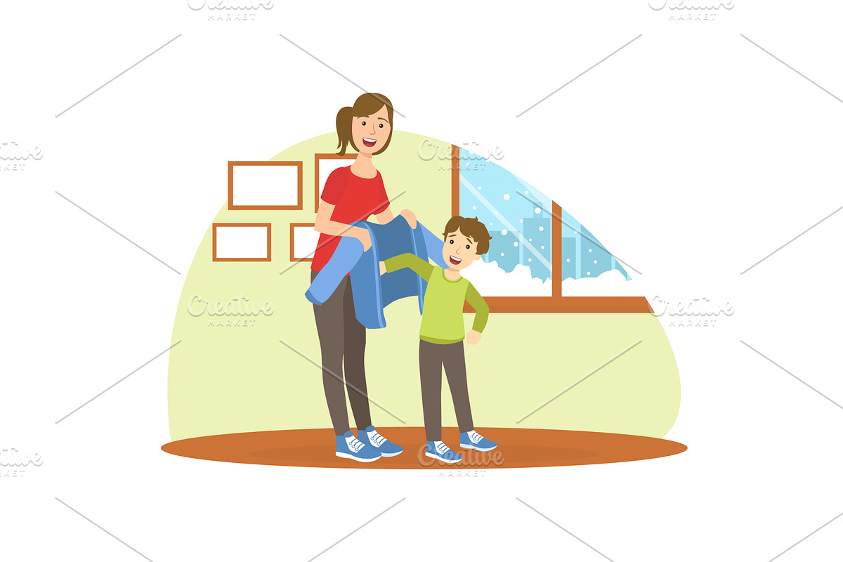 Mother Helping Her Son to Get, a Person Illustration by TopVectors