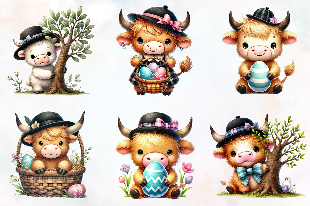 Easter Day Highland Cow Clipart, an Illustration by RobertsArt (Photo 3 of 7)
