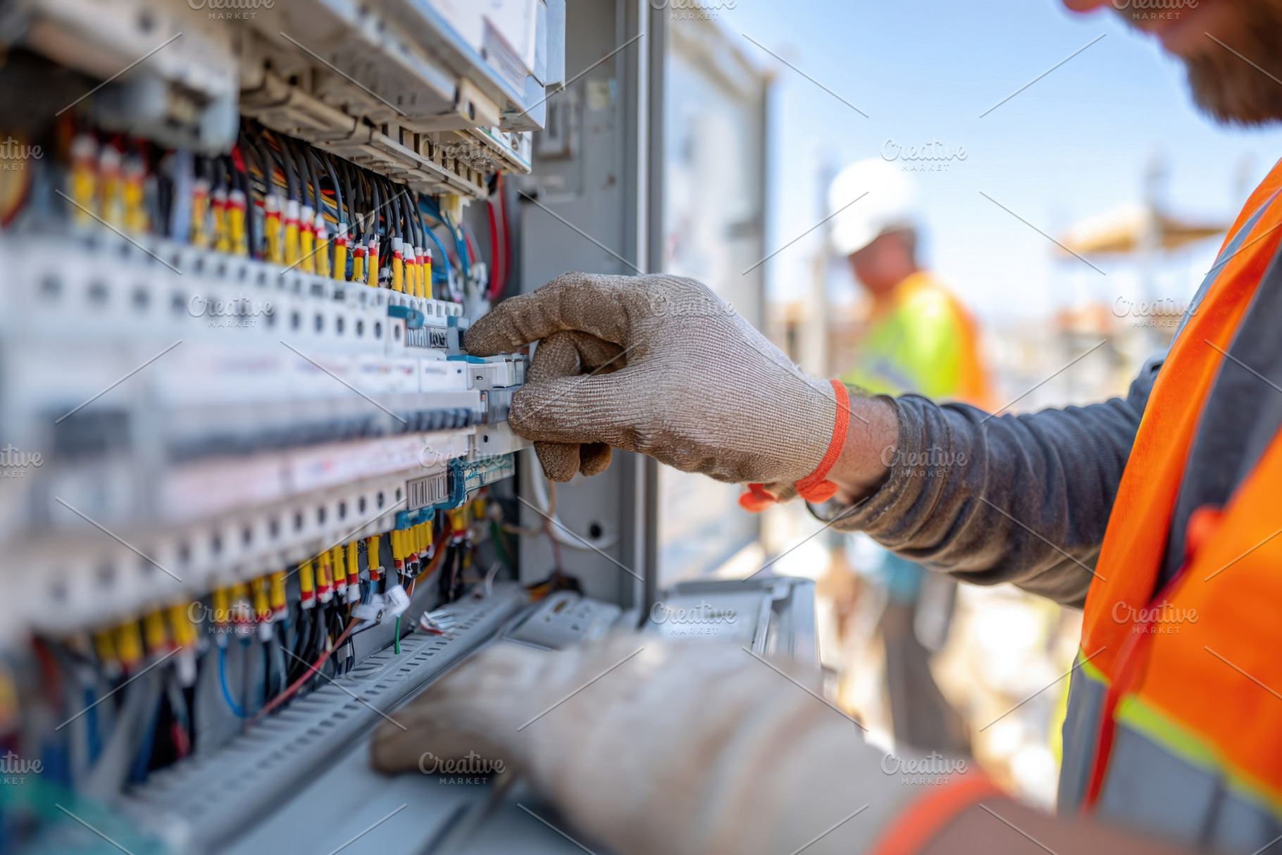Technician working on electrical panel, an Industrial Photo by AlyaAnd
