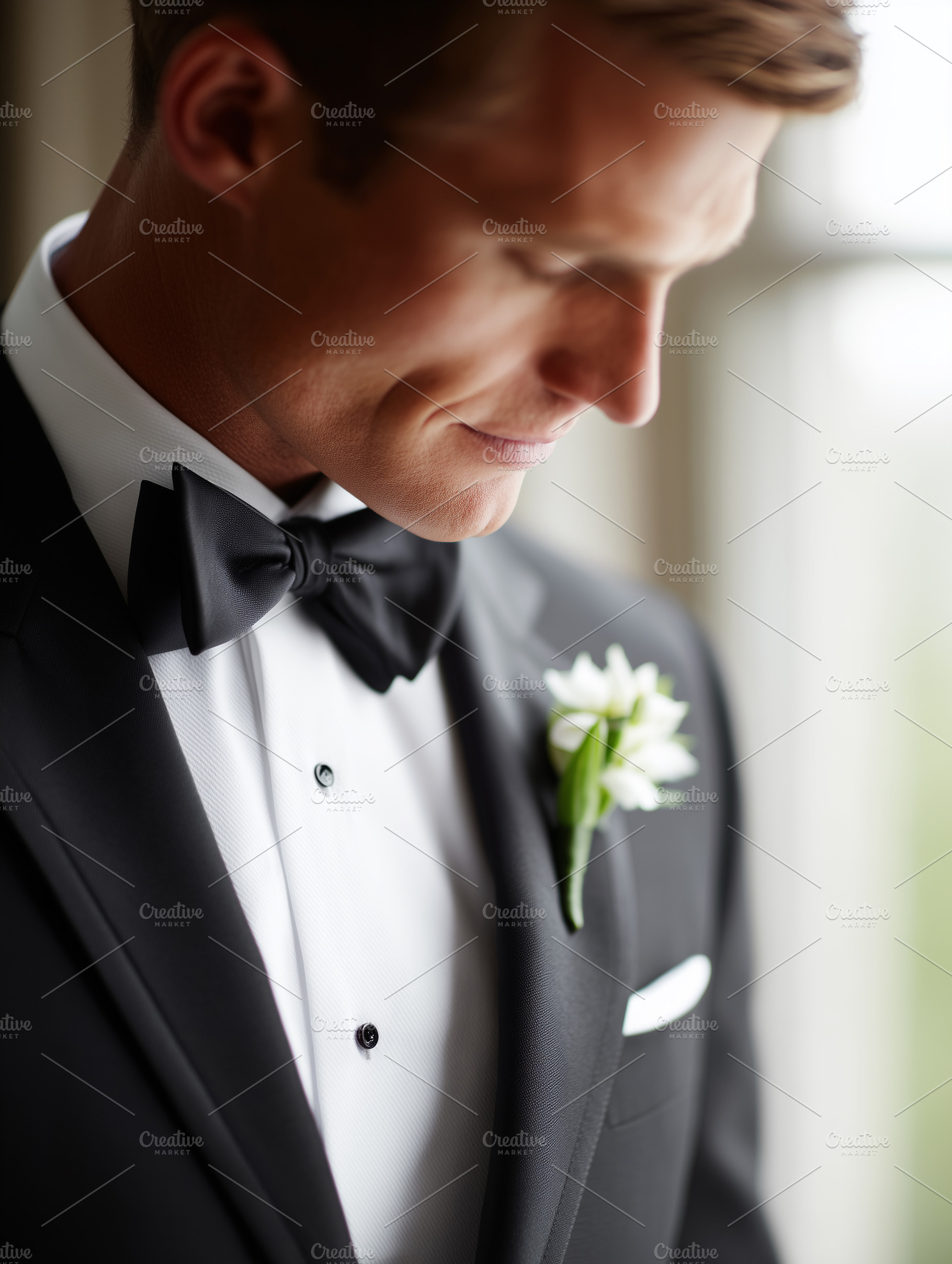 Elegant groom in a black tuxedo with, a Person Photo by MistyDay