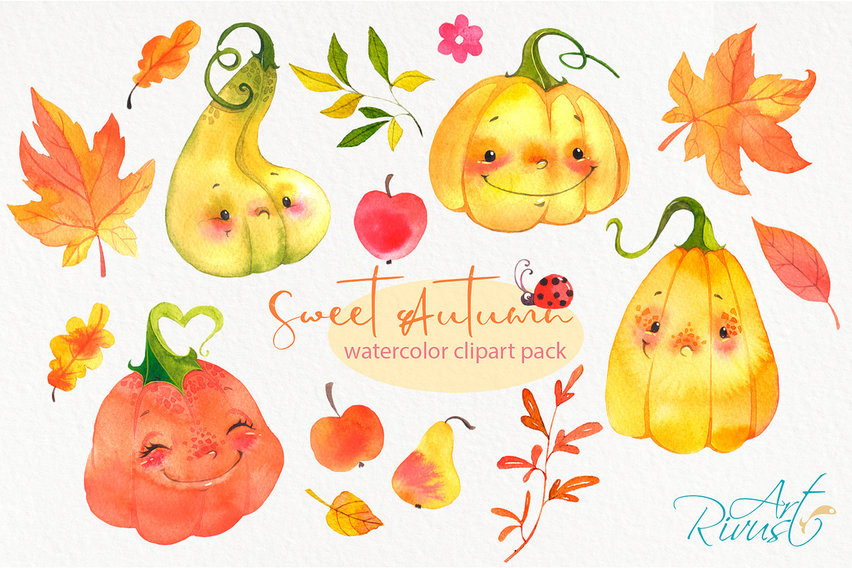 Cute Fall watercolor foxes clipart, an Animal Illustration by RivusArt (Photo 2 of 6)