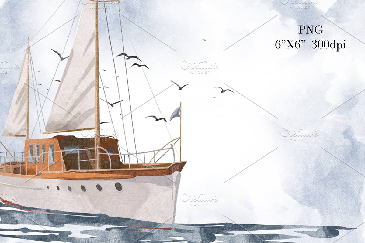 Watercolor Boats Sea Ocean Clipart, an Illustration by NKTKNS (Photo 6 of 7)