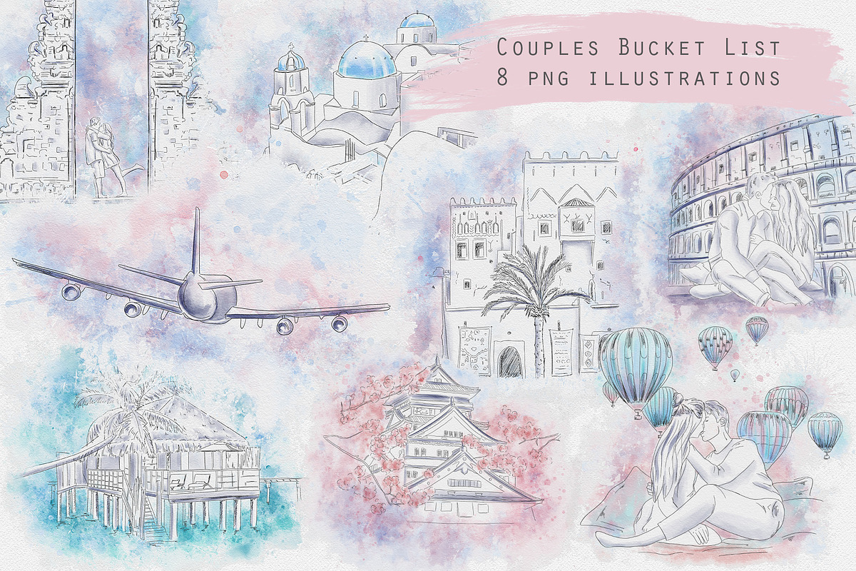 Couples travel bucket list, an Illustration by Kate Snitser (Photo 1 of 7)