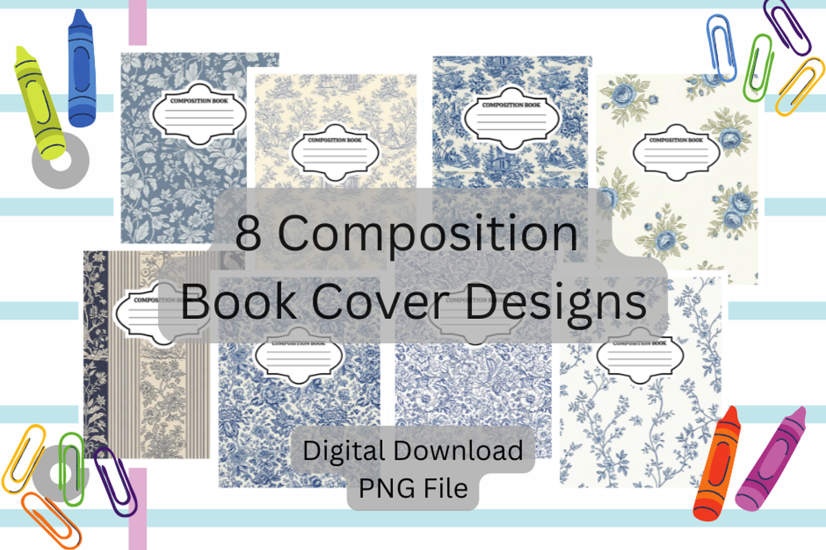 Blue Toile Composition Book Digital, a Pattern Graphic by SmallTownDigital (Photo 1 of 3)