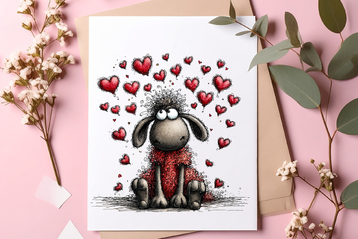Funny Valentine Sheep Clipart Bundle, an Illustration by SinaCreation (Photo 6 of 11)