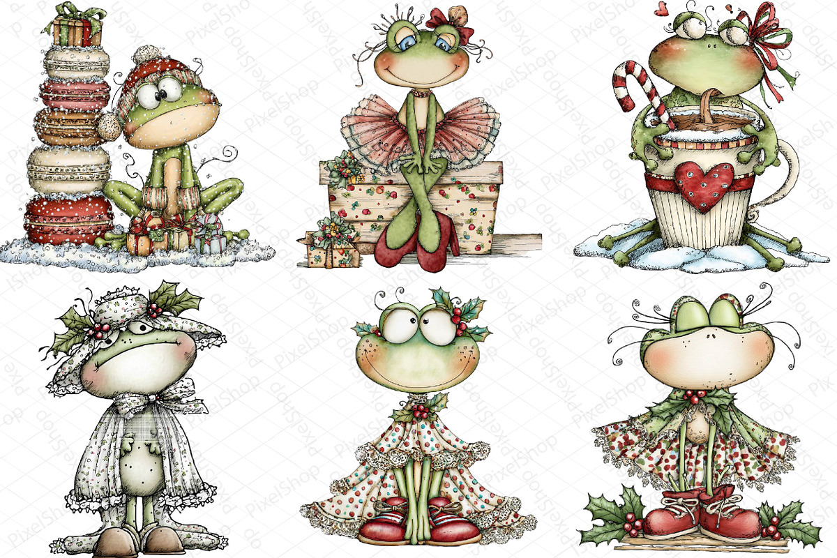 Coquette Christmas Frog Clipart, an Illustration by DreamPrint404 (Photo 2 of 4)