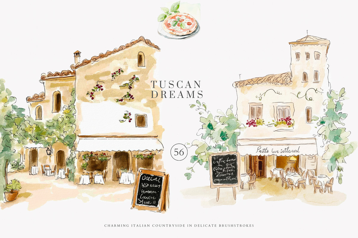 Tuscan clipart Italian watercolor, a Decorative Illustration by Patishop Art (Photo 3 of 11)