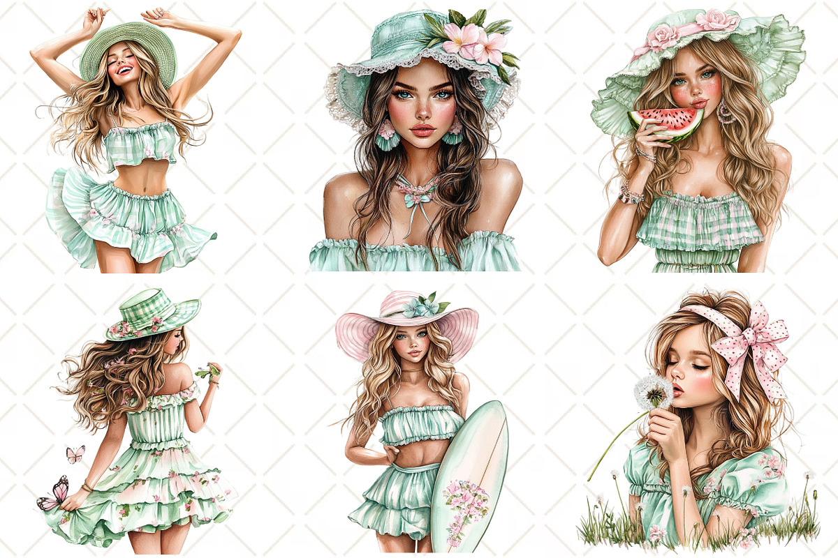 Watercolor Summer Girl Clipart, an Illustration by Black Bird Studio (Photo 5 of 5)