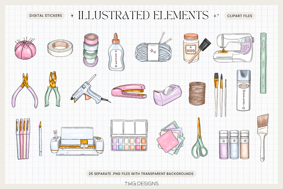 Craft Art Supplies Clip Art Elements, an Education Illustration by TWG Designs (Photo 3 of 6)