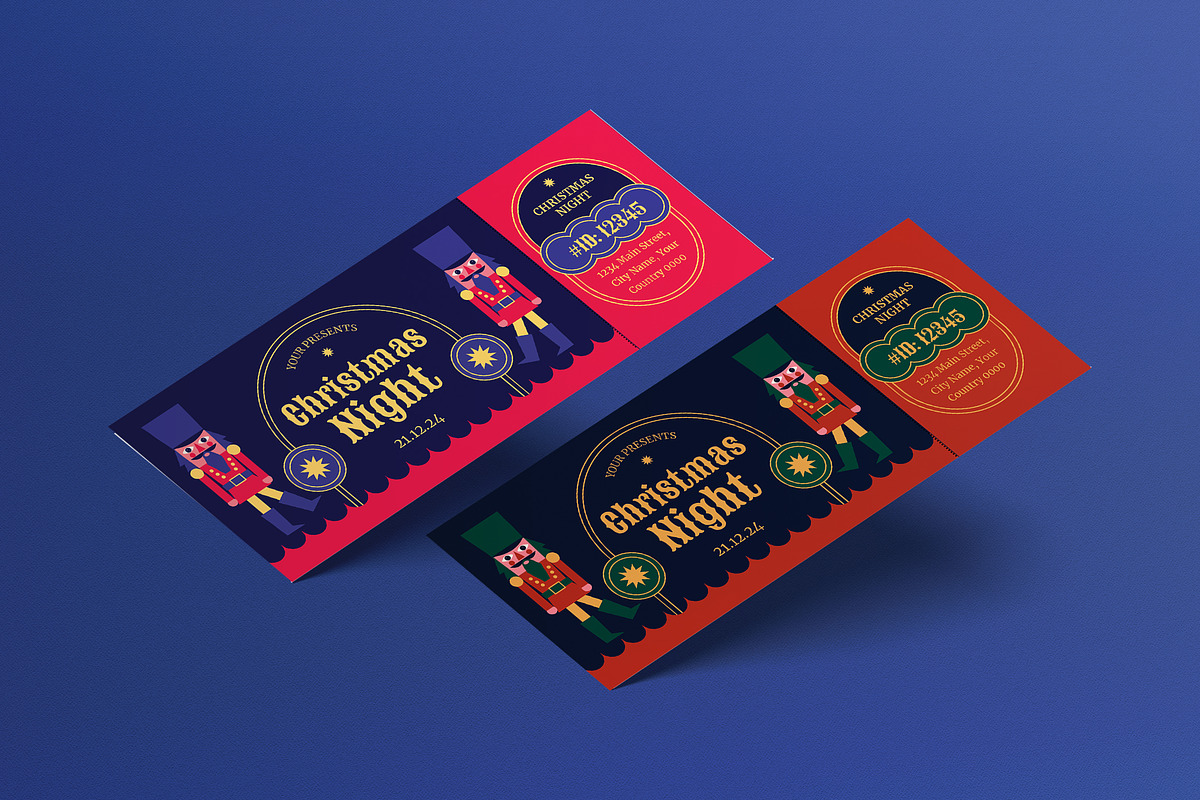 Blue Modern Christmas Night Ticket, a Card Template by graphicook (Photo 1 of 3)