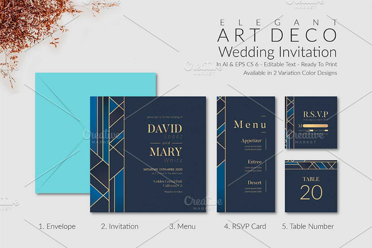 Elegant Art Deco Wedding Invitation, an Invitation Template by Lyllopop (Photo 2 of 4)