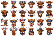 Patriotic Highland Cow Clipart PNG, an Illustration by designcity5 (Thumbnail 2 of 5)
