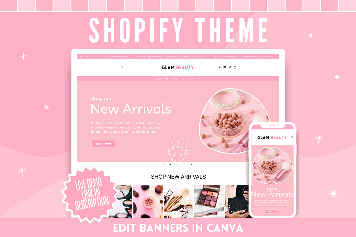 Pink Beauty Shopify Theme, a Shopify Template by SunshineStudioBoutique (Photo 1 of 10)