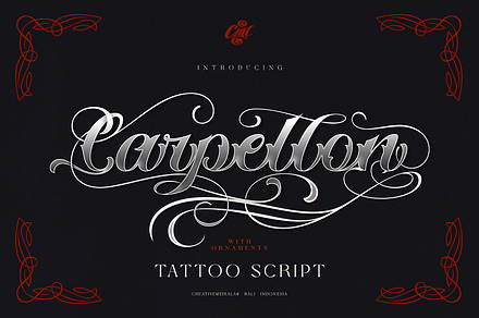 Carpellon - Tattoo Script + Ornament, a Blackletter Font by creativemedialab