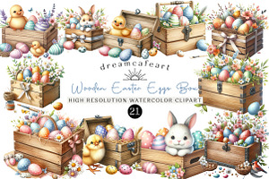 Wooden Easter Eggs Box Clipart, an Illustration by DreamCafeArt