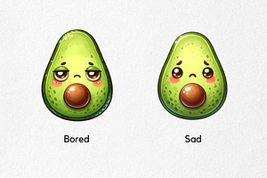 Cute Avocado Face Expressions