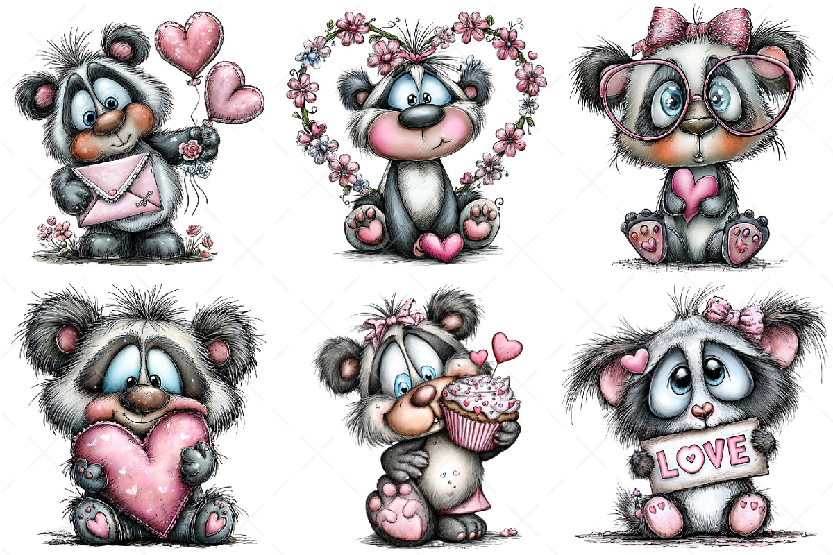 Quirky Valentine's Day Panda Clipart, an Illustration by Craft Nest (Photo 9 of 9)