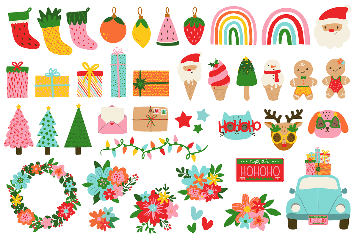 Tropical Christmas Clipart Paper Set, a Seasonal Illustration by Studio Hello Joy (Photo 2 of 3)