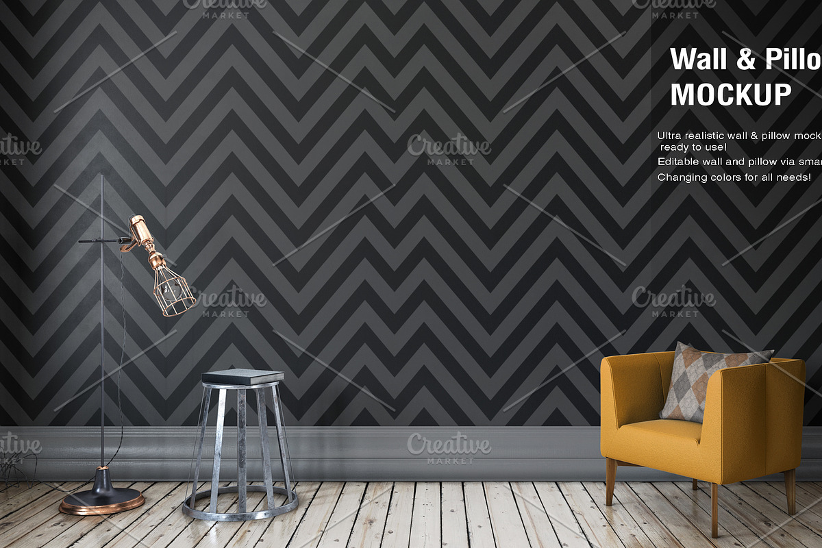 Wall & Pillow Mock-up, a Household Mockup by IsometricWorld (Photo 2 of 6)