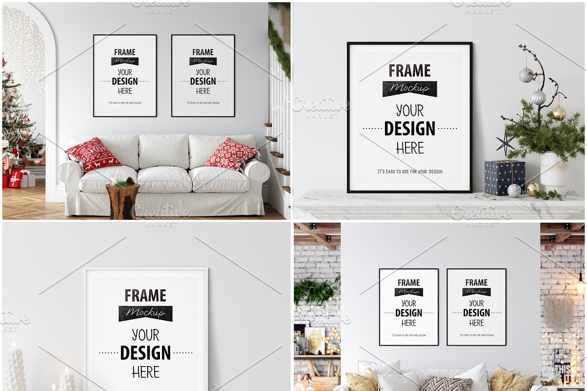 Christmas Frame & Wall Mockup Bundle, a Print Template by Yuri-U (Photo 4 of 22)