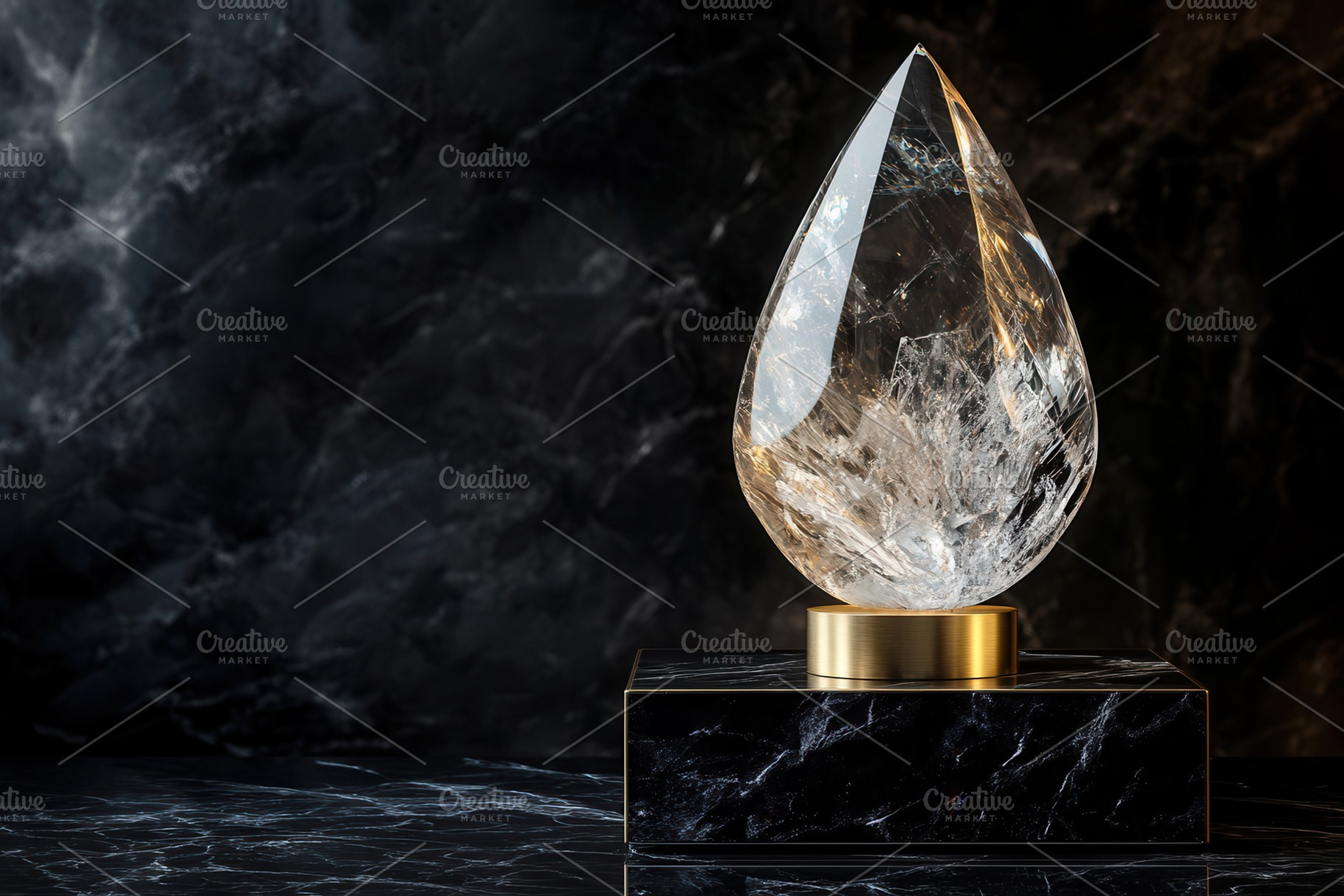 Crystal teardrop on golden pedestal, a Photo by Pavel_design