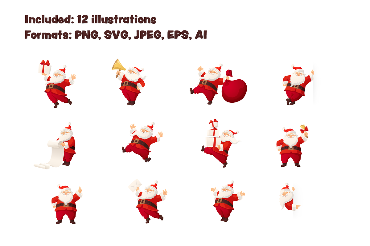 Cheerful Santa Claus vector set, a Seasonal Illustration by Olga Proz (Photo 7 of 7)