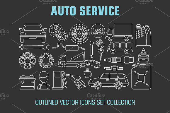 Outline Set Auto Service Icons
