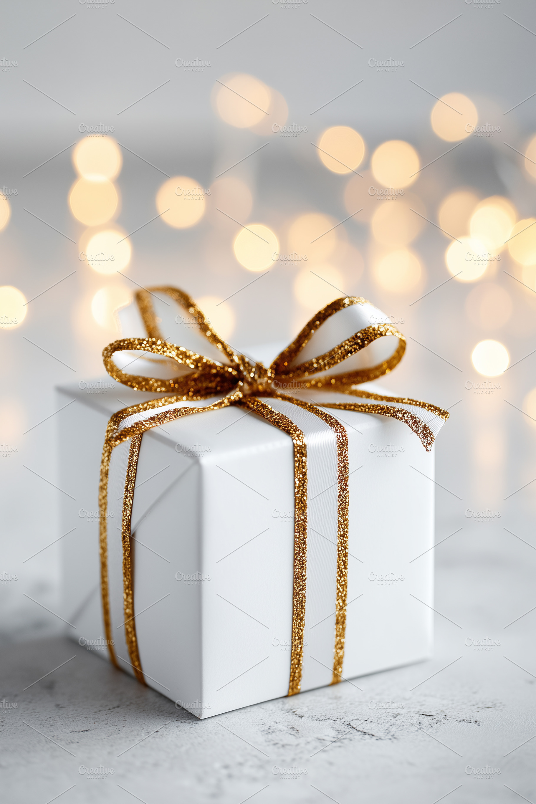 White gift box with a shiny gold, a Holiday Photo by MistyDay