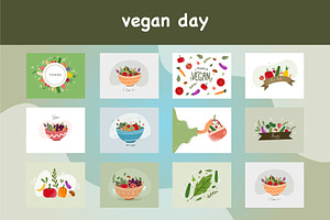 Vegan day background vector set, a Food Illustration by foxndeer