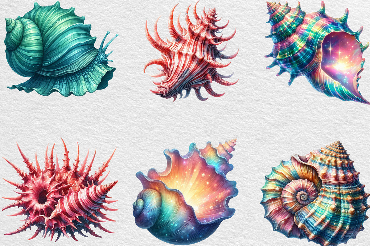 Watercolor Colorful Sea Shell Clipar, an Illustration by Black Bird Studio (Photo 4 of 4)