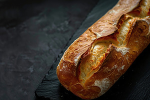 Freshly baked bread on black background, a Food & Drink Photo by AlyaAnd