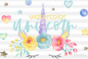 Watercolor Unicorn floral clipart, an Animal Illustration by Vivitta (Thumbnail 1 of 4)