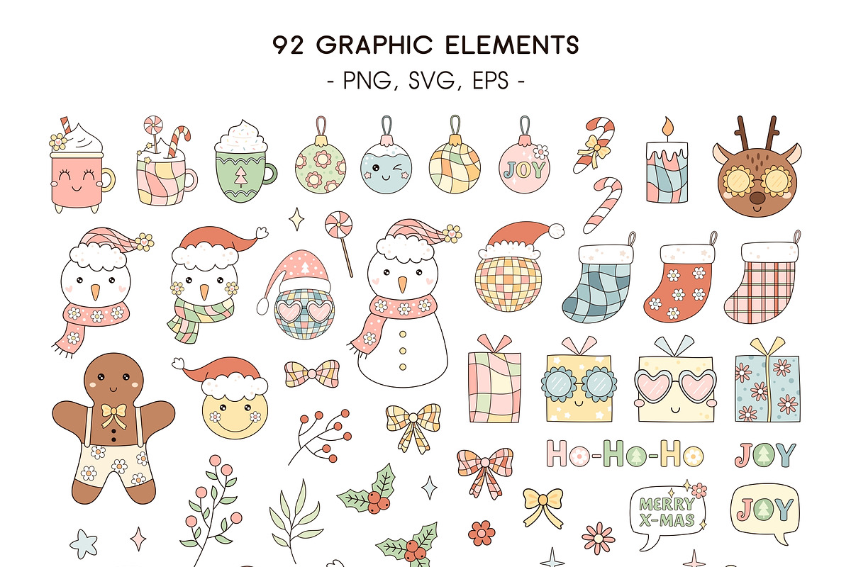 Retro Christmas Collection, a Seasonal Illustration by JulzaArt (Photo 3 of 9)