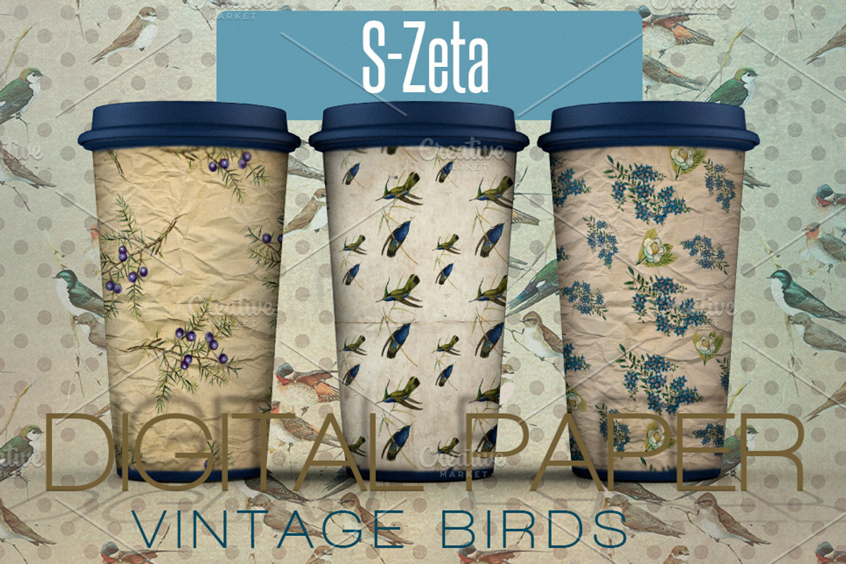 Vintage Birds- 10 Digital paper, a Texture Graphic by JAY MID IMAGE (Photo 1 of 4)