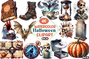Antique Halloween Sublimation Clipar, an Illustration by DreamCafeArt