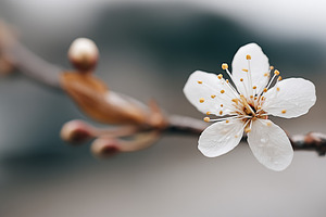 Delicate white cherry blossom with, a Nature Photo by MistyDay