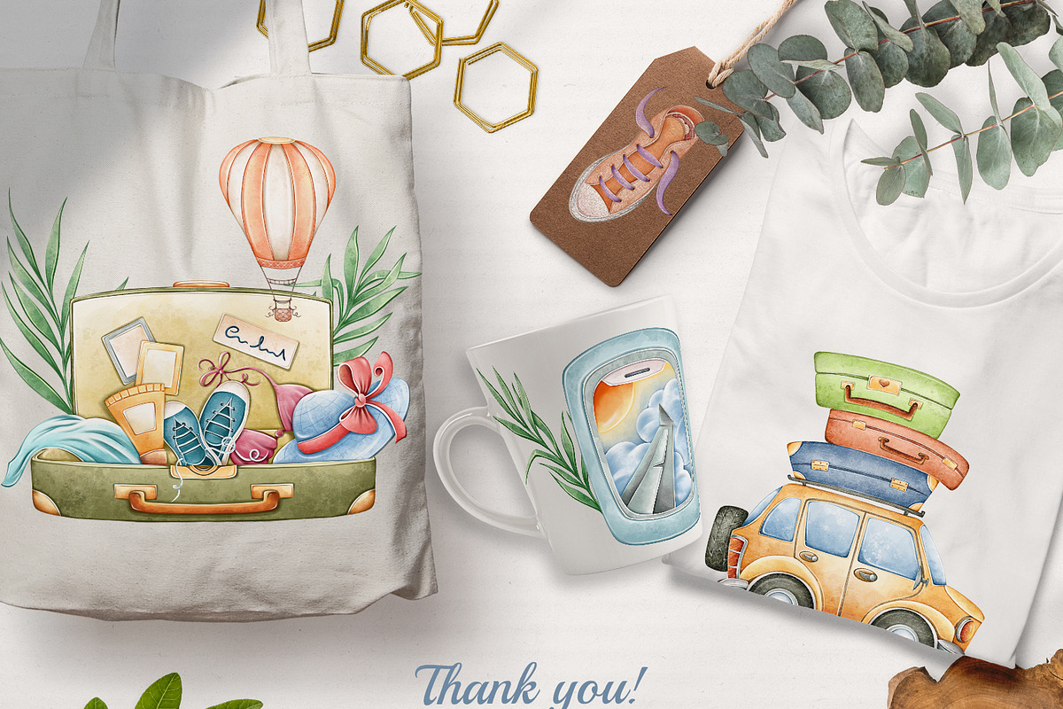 Watercolor Travel Clipart PNG Set, a Seasonal Illustration by Mespilia (Photo 5 of 5)