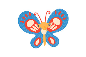 Colorful Butterfly In Cute, Cartoon