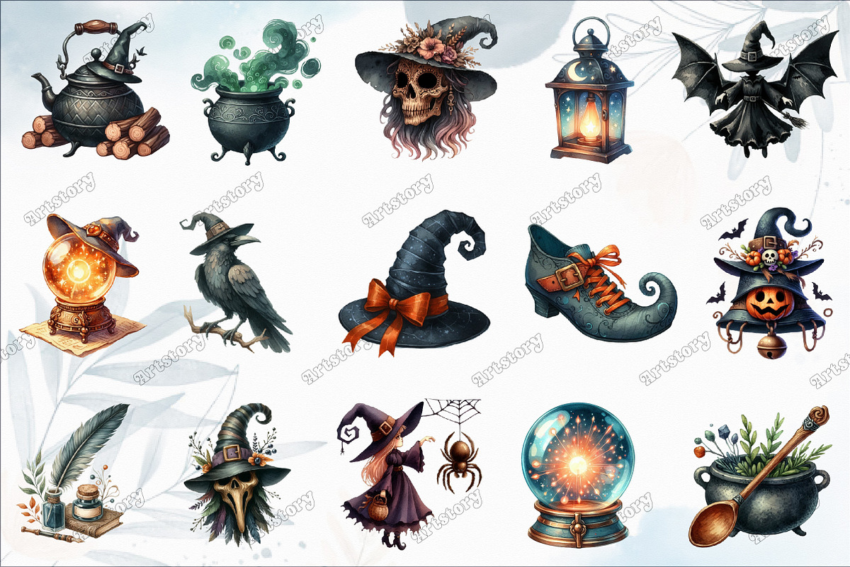 Vintage Halloween Witch Clipart, an Illustration by designcity5 (Photo 2 of 4)