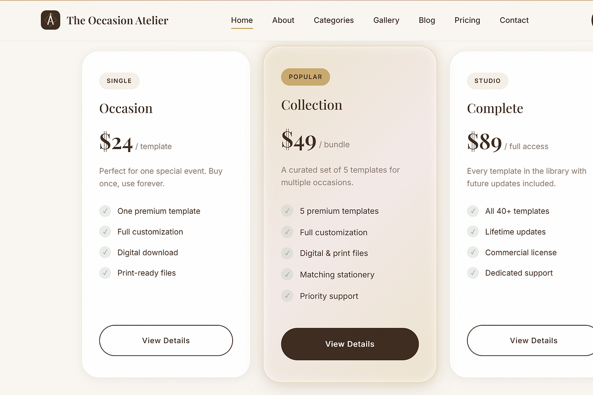 Occasion Atelier Celebration Website, a HTML Template by GeorgeMichel (Photo 9 of 10)