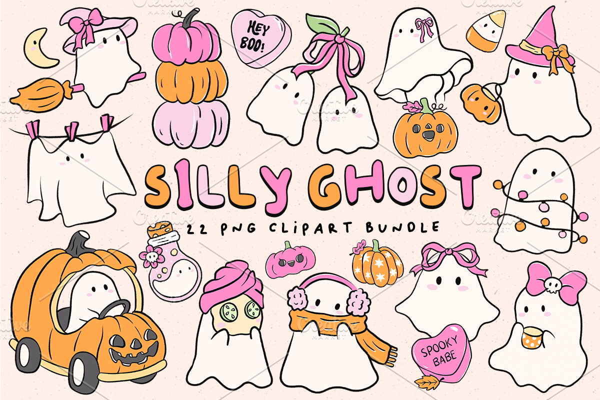 Silly Ghost Clipart PNG Bundle, a Seasonal Illustration by LemonDesign (Photo 1 of 3)