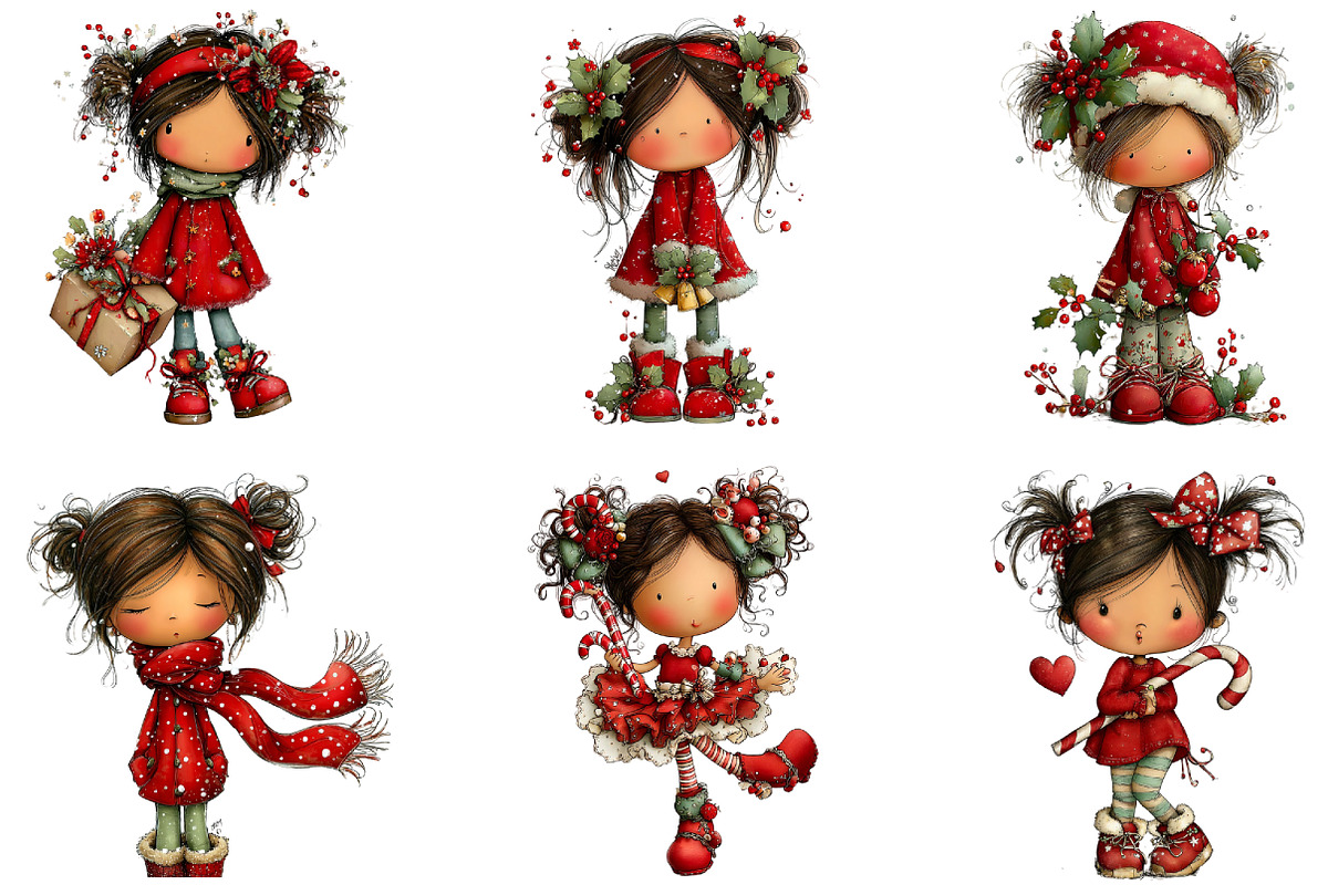 Whimsical Christmas Girl Clipart, an Illustration by CraftArtStudio (Photo 2 of 6)