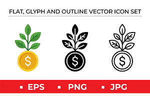 Money Growth Icon Set - 3 Styles, an Outline Icon by Artonix