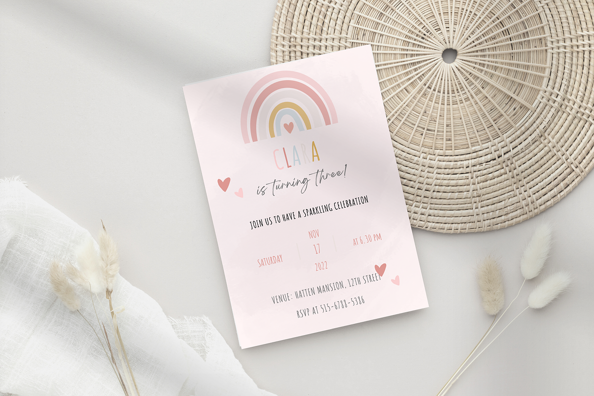 Rainbow Kids Birthday Invitation, a Card Template by ReneeW1 (Photo 1 of 3)