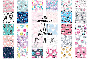 30 cat seamless patterns