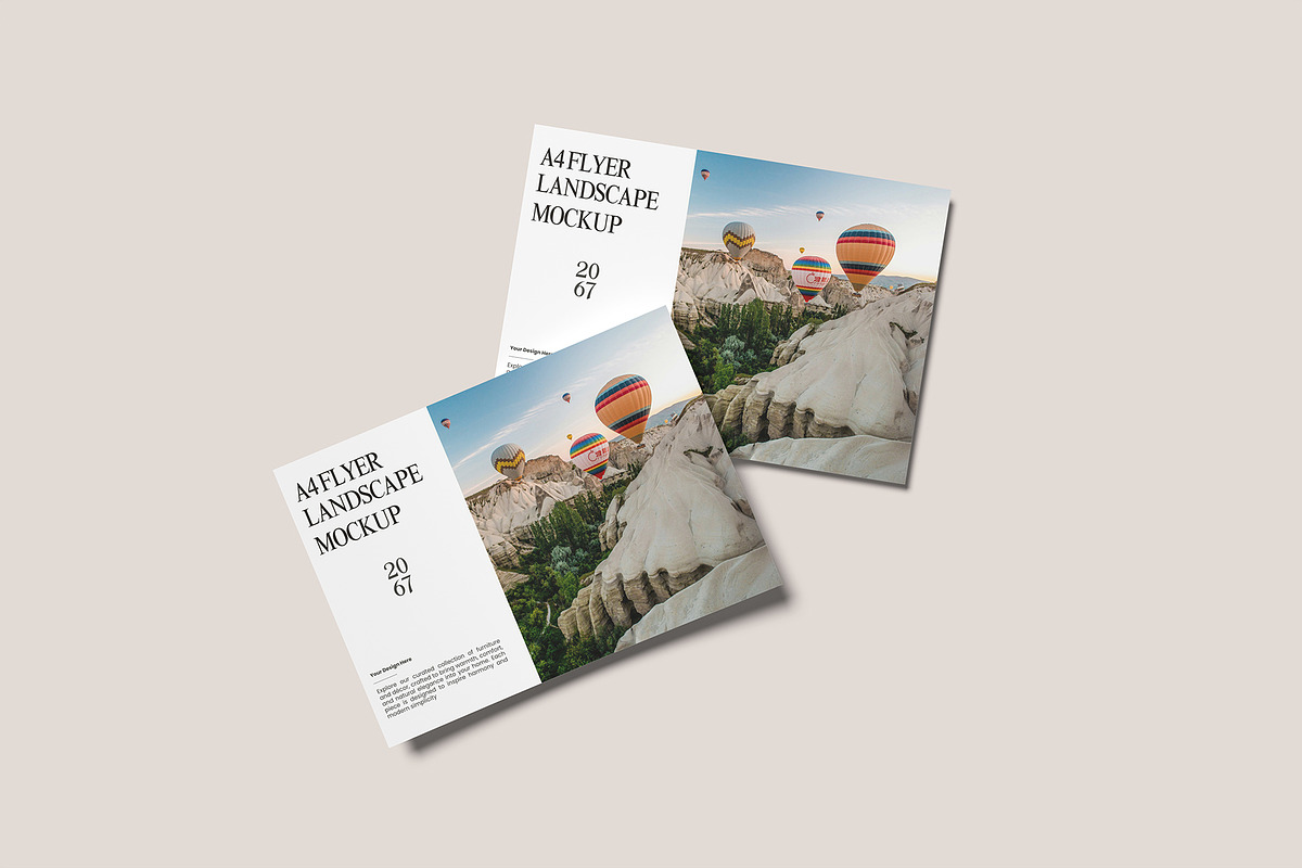 A4 Flyer Landscape Mockup, an Advertising Mockup by Bangdastudio (Photo 2 of 9)